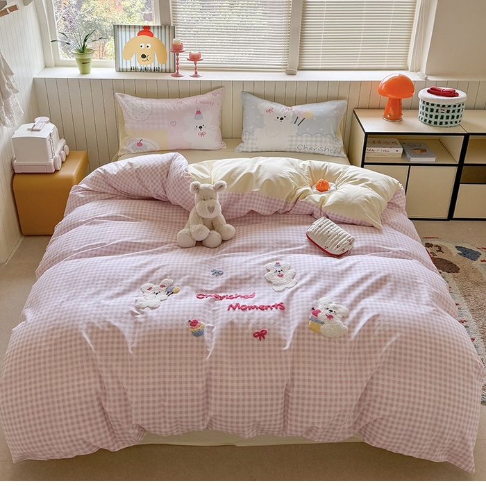 91家纺网 家纺一手货源 找家纺 （总）美乐迪家纺 2025新款全棉毛巾绣四件套格子系列