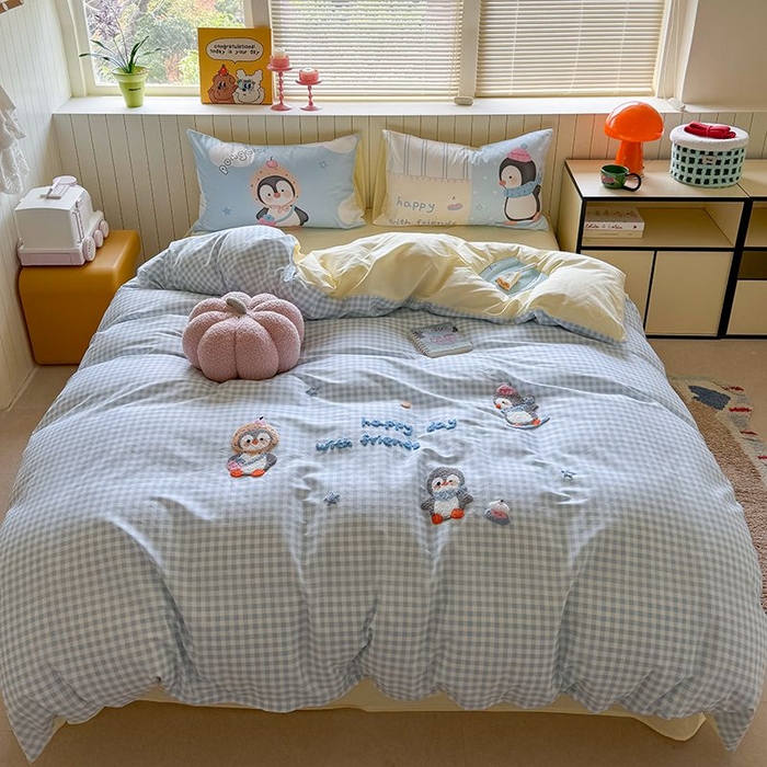 91家纺网 家纺一手货源 找家纺 （总）美乐迪家纺 2025新款全棉毛巾绣四件套格子系列