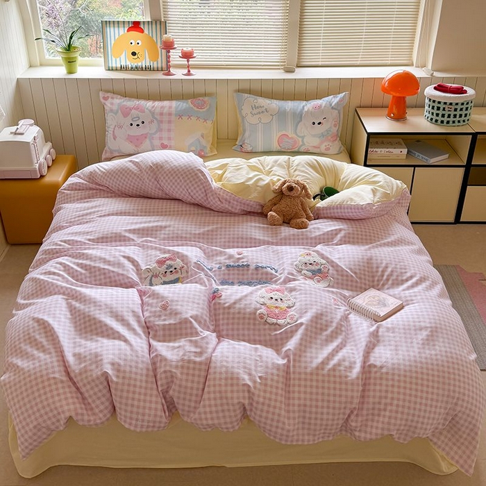 美乐迪家纺 2025新款全棉毛巾绣四件套格子系列 马尔济斯