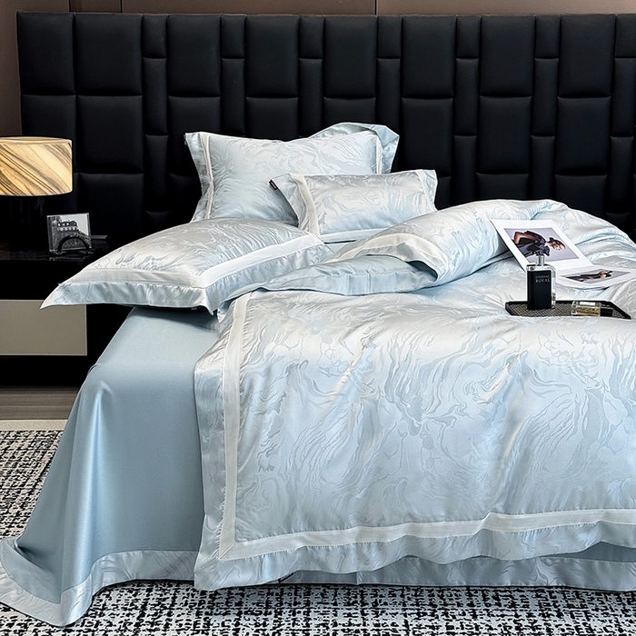 91家纺网 家纺一手货源 找家纺 2025新品床上用品高端A类100支天丝棉贡缎提花四件套全棉纯棉长绒棉夏季轻奢真丝全工艺 南溪-梦影蓝