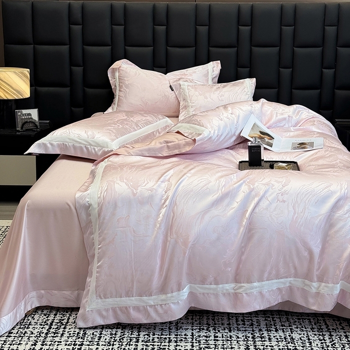 91家纺网 家纺一手货源 找家纺 2025新品床上用品高端A类100支天丝棉贡缎提花四件套全棉纯棉长绒棉夏季轻奢真丝全工艺 南溪-伊莎粉