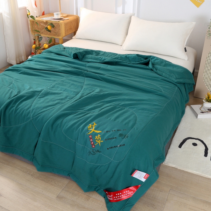 91家纺网 家纺一手货源 找家纺 妙赞2025新款水洗艾草夏被夏凉被空调被 深绿