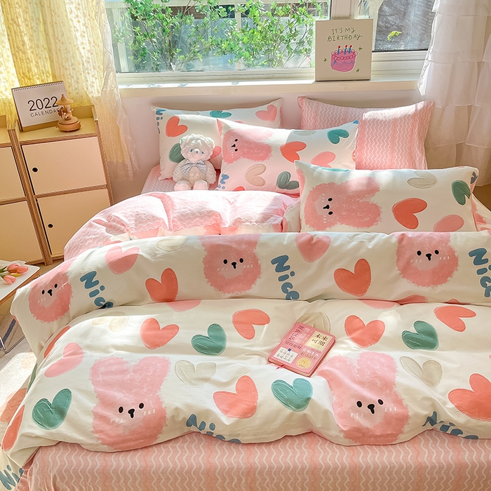 91家纺网 家纺一手货源 找家纺 琪格格 2025春夏新款全棉纯棉40S13372小清新四件套 萌心兔