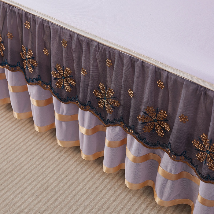 91家纺网 家纺一手货源 找家纺 情恒家纺 2025新款纯色可拆卸PE海洋丝床裙席三件套 优雅紫