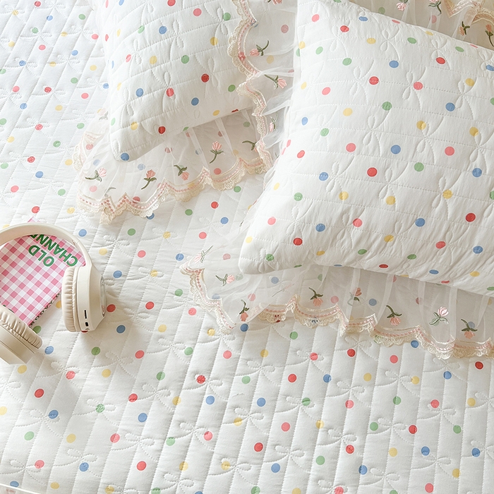 91家纺网 家纺一手货源 找家纺 麒豆豆 2025新款水洗棉印花床笠三件套 奶油波点