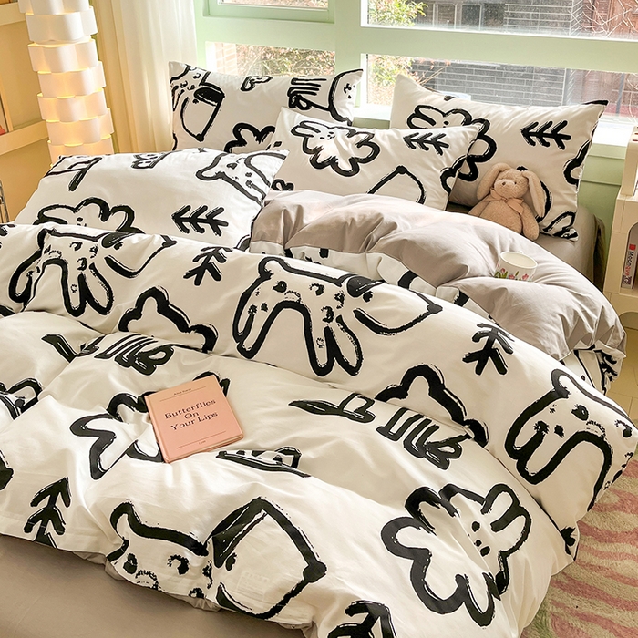 91家纺网 家纺一手货源 找家纺 琪格格 2025春夏新款全棉纯棉40S13372小清新四件套 可爱萌宠