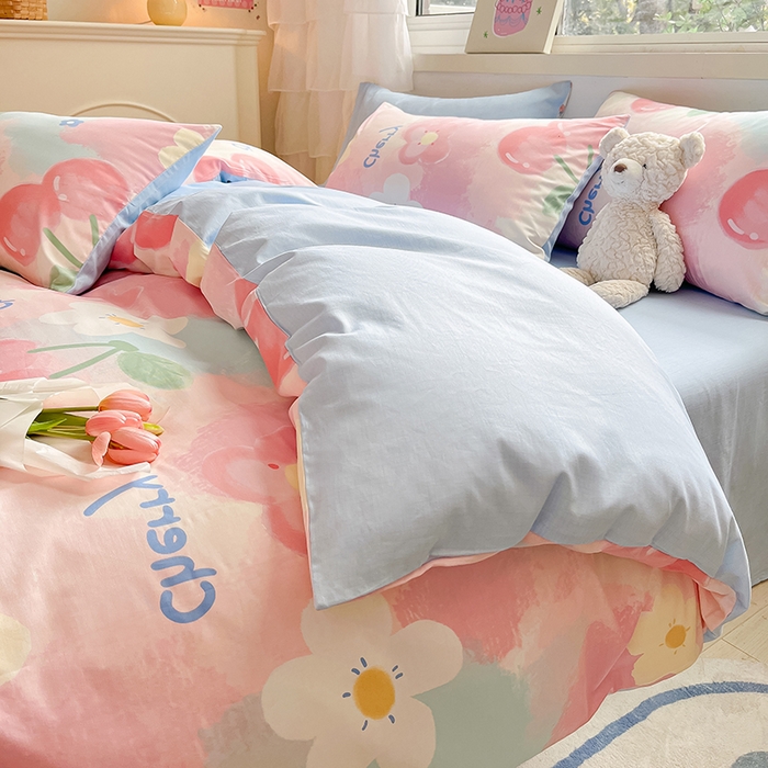 91家纺网 家纺一手货源 找家纺 琪格格 2025春夏新款全棉纯棉40S13372小清新四件套 粉色小恋