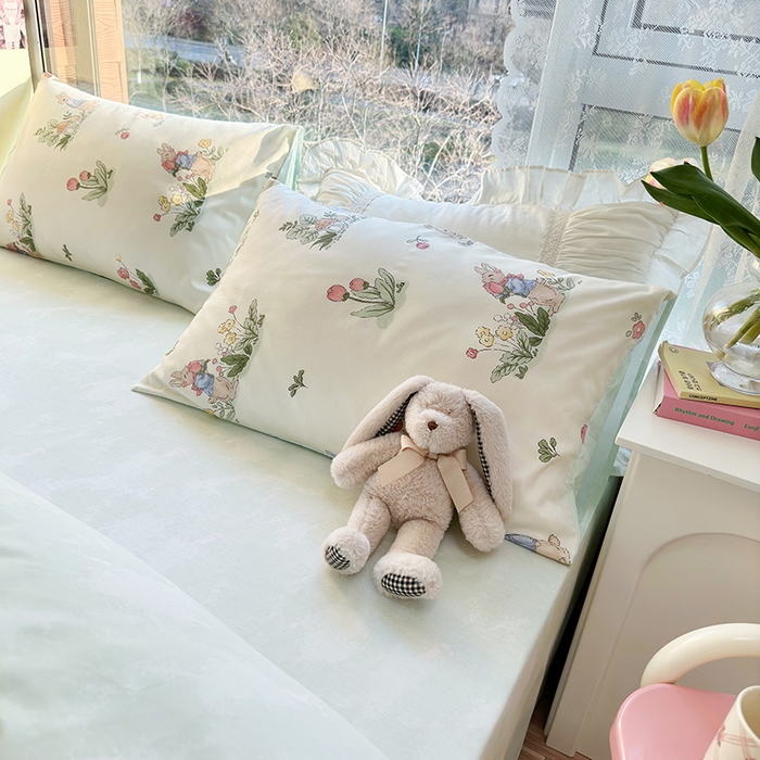 91家纺网 家纺一手货源 找家纺 琪格格 2025春夏新款全棉纯棉40S13372小清新四件套 逃家小兔