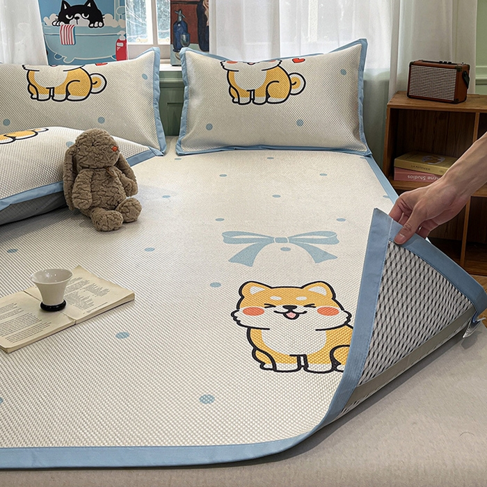 91家纺网 家纺一手货源 找家纺 布卢姆床垫2025新款A类数码印花冰藤席夏凉席--床席款 爱心柴犬