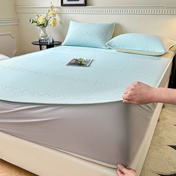 91家纺网 家纺一手货源 找家纺 布卢姆床垫2025新款A类PE乙纶冰豆豆床笠款凉席 雪花