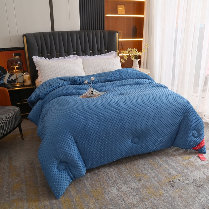 91家纺网 家纺一手货源 找家纺 妙赞2025新款5D双面绒豆豆被被子被芯 深蓝色