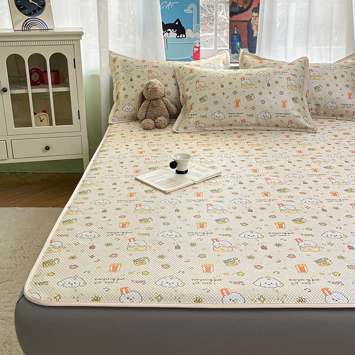 91家纺网 家纺一手货源 找家纺 布卢姆床垫2025新款A类数码印花冰藤席夏凉席--床笠款 爆米花床笠