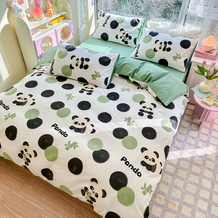 91家纺网 家纺一手货源 找家纺 琪格格 2025春夏新款全棉纯棉40S13372小清新四件套 熊猫