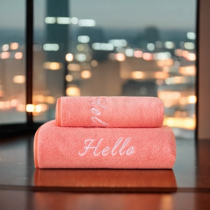 91家纺网 家纺一手货源 找家纺 （总）彩虹毛巾2025新款Hello珊瑚绒毛巾浴巾两件套跨境加厚吸水毛巾浴巾套装