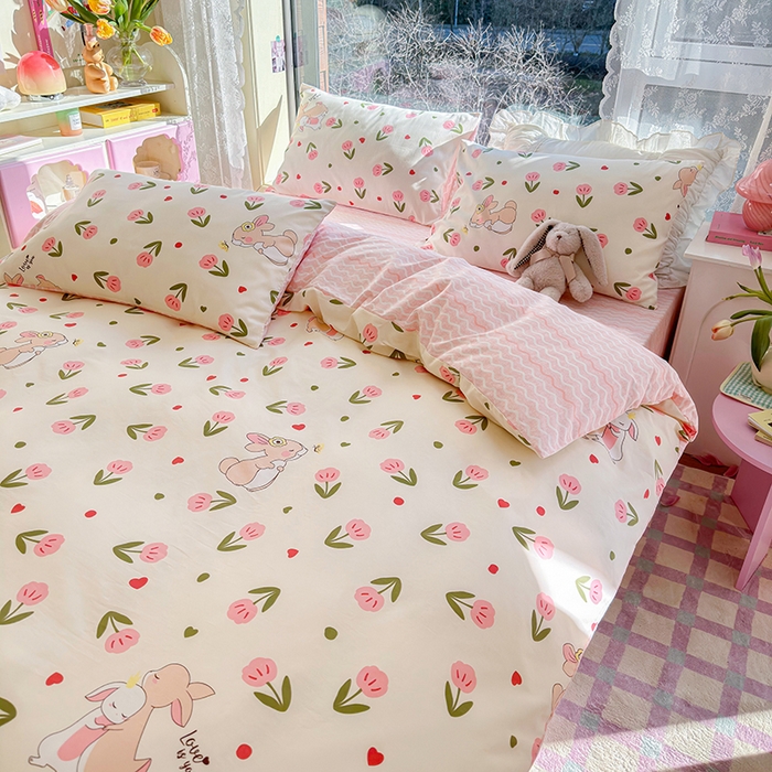 91家纺网 家纺一手货源 找家纺 琪格格 2025春夏新款全棉纯棉40S13372小清新四件套 小粉兔