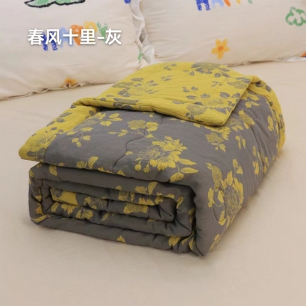 鲁爱家纺供货 2025新款全棉双层纱提花夏被 春风十里-灰