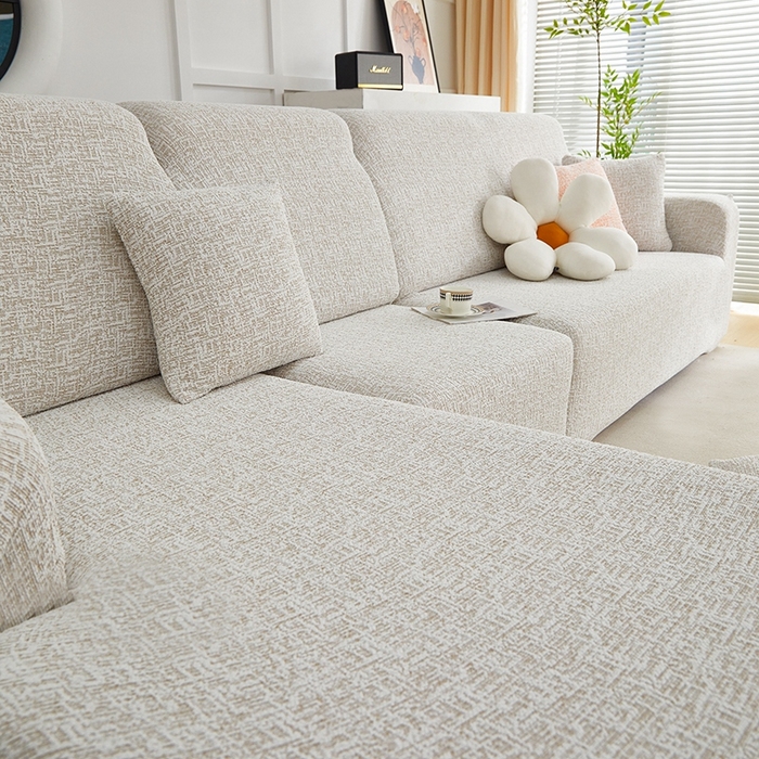 91家纺网 家纺一手货源 找家纺 丝绮鹿 2025新款竹节雪尼尔沙发套松紧款（贵妃图） 温柔咖