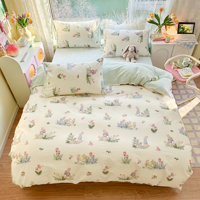 91家纺网 家纺一手货源 找家纺 琪格格 2025春夏新款全棉纯棉40S13372小清新四件套 逃家小兔