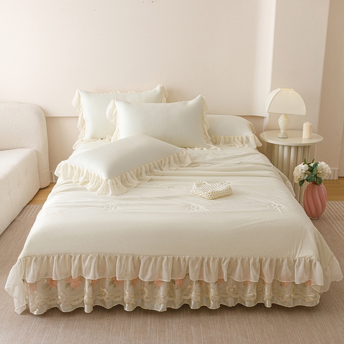 91家纺网 家纺一手货源 找家纺 好儿喜家纺  2025新款海洋丝凉感夏被四件套（此款控价所有尺寸（劵后）利润不得低于50元） 奶白