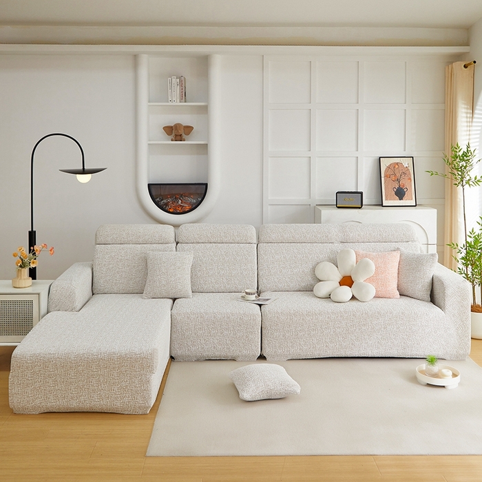 91家纺网 家纺一手货源 找家纺 丝绮鹿 2025新款竹节雪尼尔沙发套松紧款（贵妃图） 温柔咖