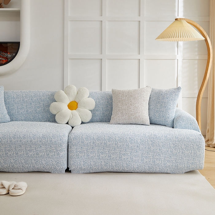 91家纺网 家纺一手货源 找家纺 丝绮鹿 2025新款竹节雪尼尔沙发套松紧款（大三人图）  迷雾蓝