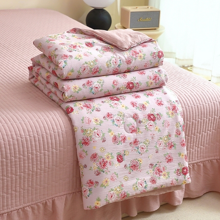 91家纺网 家纺一手货源 找家纺 （总）一比一家纺 2025新款云感皱皱双层纱床盖夏被四件套