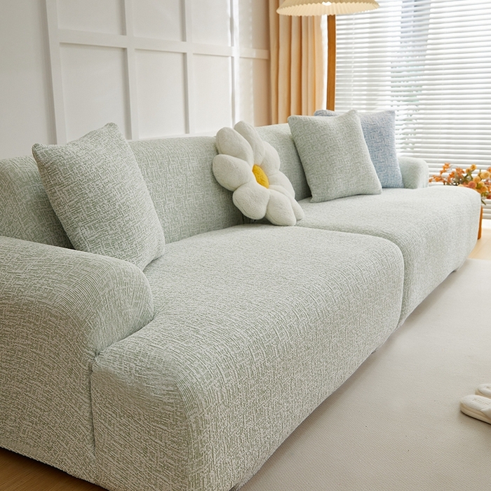 91家纺网 家纺一手货源 找家纺 丝绮鹿 2025新款竹节雪尼尔沙发套松紧款（大三人图）  薄荷绿