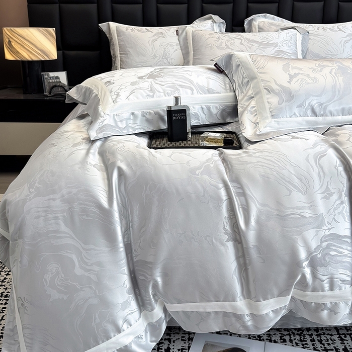 91家纺网 家纺一手货源 找家纺 2025新品床上用品高端A类100支天丝棉贡缎提花四件套全棉纯棉长绒棉夏季轻奢真丝全工艺 南溪-银衫灰