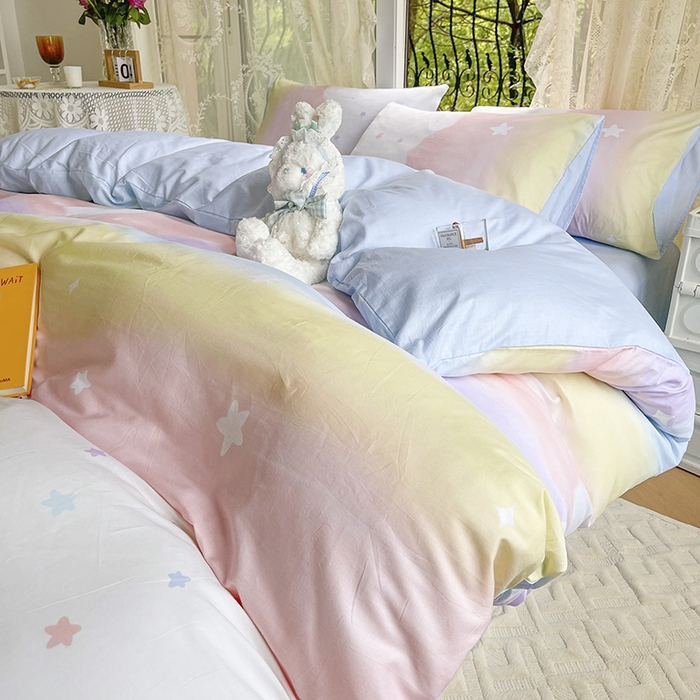 91家纺网 家纺一手货源 找家纺 琪格格 2025春夏新款全棉纯棉40S13372小清新四件套 彩霞