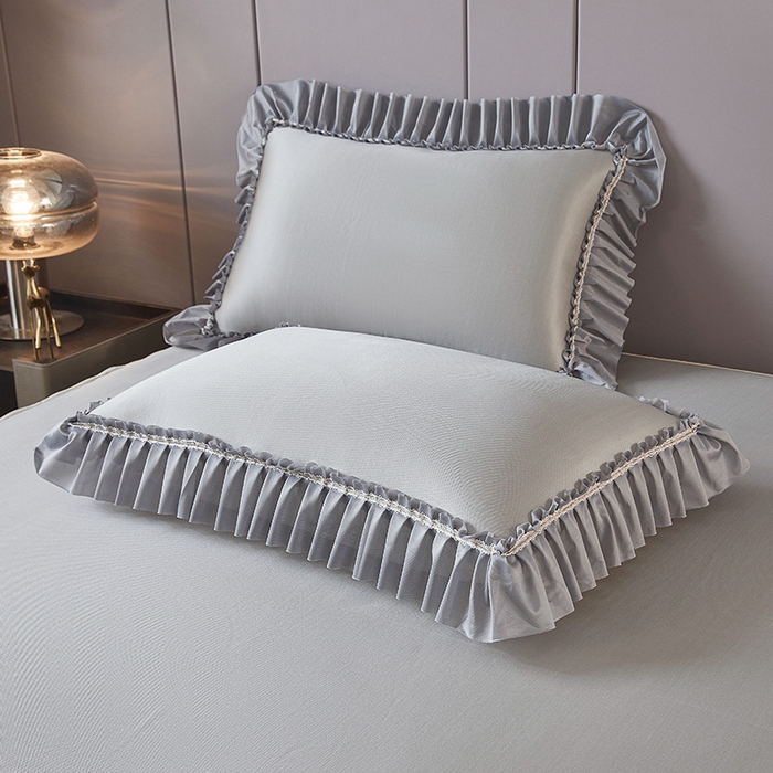 91家纺网 家纺一手货源 找家纺 情恒家纺 2025新款纯色可拆卸PE海洋丝床裙席三件套 绅士灰