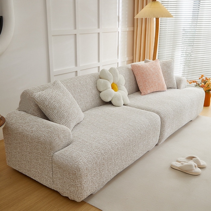 91家纺网 家纺一手货源 找家纺 丝绮鹿 2025新款竹节雪尼尔沙发套松紧款（大三人图）  温柔咖