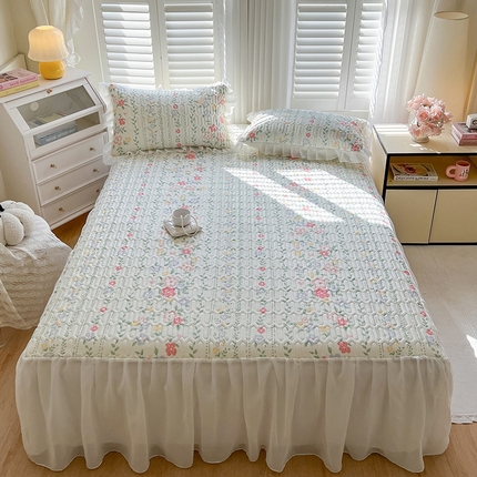 慕澄2025新款小清新印花凉感丝花床裙款乳胶凉席 春季花花