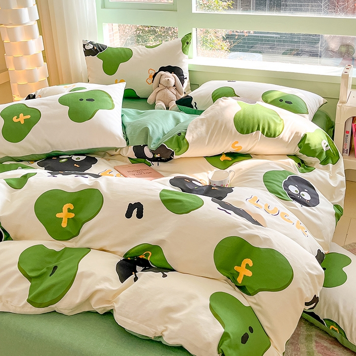 91家纺网 家纺一手货源 找家纺 琪格格 2025春夏新款全棉纯棉40S13372小清新四件套 小煤球