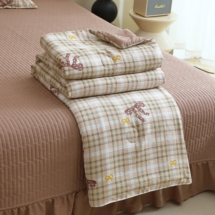 一比一家纺 2025新款云感皱皱双层纱床盖夏被四件套 甜心奶泡