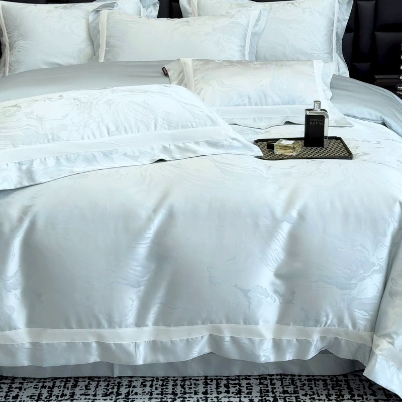 91家纺网 家纺一手货源 找家纺 乔利·卡沃 2025新品床上用品高端A类100支天丝棉贡缎提花四件套全棉纯棉长绒棉夏季轻奢真丝全工艺 南溪-梦影蓝