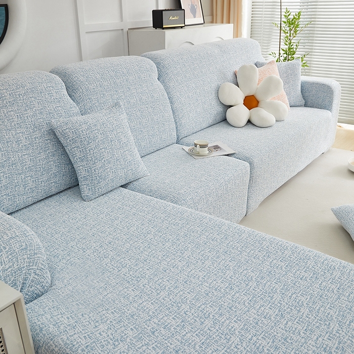 91家纺网 家纺一手货源 找家纺 丝绮鹿 2025新款竹节雪尼尔沙发套松紧款（贵妃图） 迷雾蓝