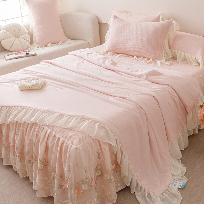 91家纺网 家纺一手货源 找家纺 好儿喜家纺  2025新款海洋丝凉感夏被四件套（此款控价所有尺寸（劵后）利润不得低于50元） 浅粉 