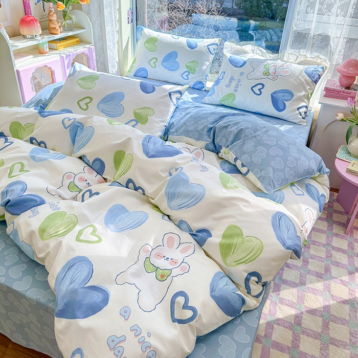 91家纺网 家纺一手货源 找家纺 琪格格 2025春夏新款全棉纯棉40S13372小清新四件套 爱心兔