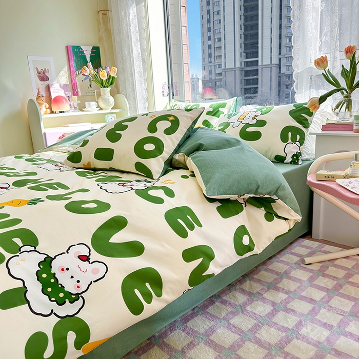 91家纺网 家纺一手货源 找家纺 琪格格 2025春夏新款全棉纯棉40S13372小清新四件套 皮皮兔