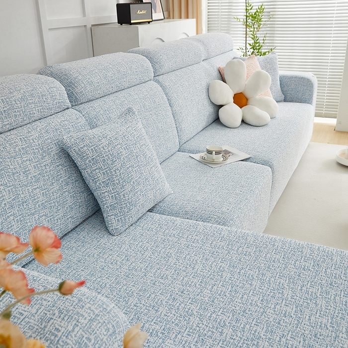 91家纺网 家纺一手货源 找家纺 丝绮鹿 2025新款竹节雪尼尔沙发套松紧款（贵妃图） 迷雾蓝