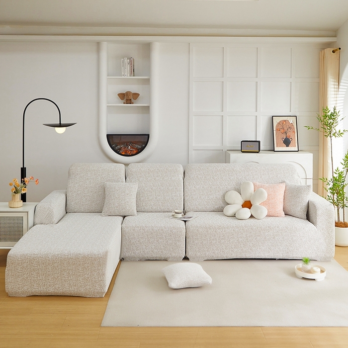 91家纺网 家纺一手货源 找家纺 丝绮鹿 2025新款竹节雪尼尔沙发套松紧款（贵妃图） 温柔咖