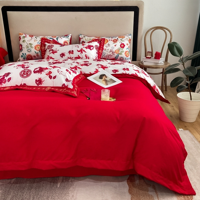 91家纺网 家纺一手货源 找家纺 用心 2022新款数码印花婚庆四件套