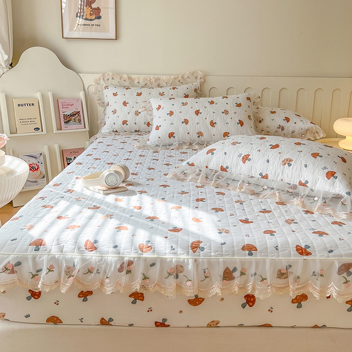 91家纺网 家纺一手货源 找家纺 麒豆豆 2025新款水洗棉印花床笠三件套 蘑菇乐园