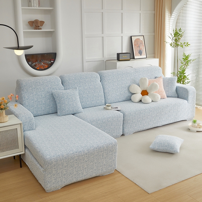 91家纺网 家纺一手货源 找家纺 丝绮鹿 2025新款竹节雪尼尔沙发套松紧款（贵妃图） 迷雾蓝