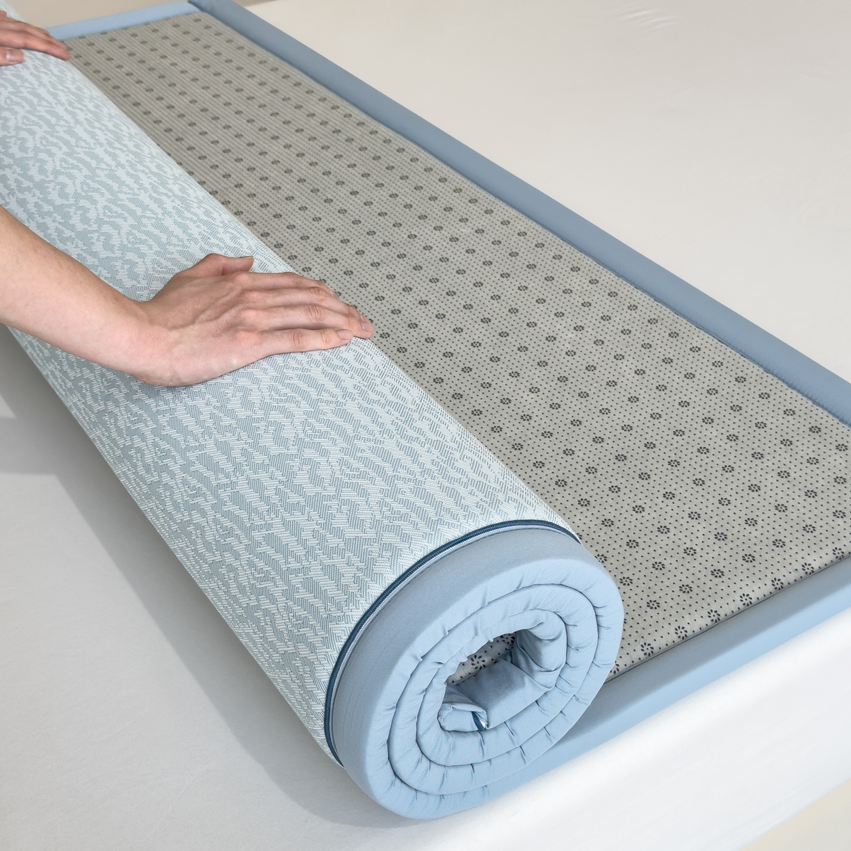 91家纺网 家纺一手货源 找家纺 席世家 2025新款凉感肌理多功能垫 肌理-蓝