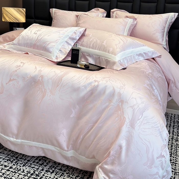 91家纺网 家纺一手货源 找家纺 2025新品床上用品高端A类100支天丝棉贡缎提花四件套全棉纯棉长绒棉夏季轻奢真丝全工艺 南溪-伊莎粉