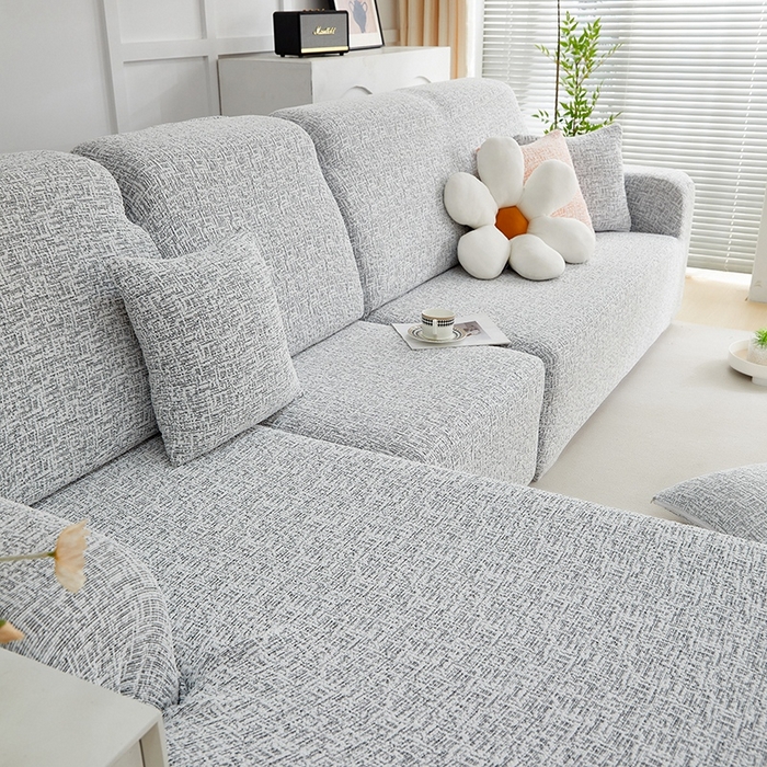 91家纺网 家纺一手货源 找家纺 丝绮鹿 2025新款竹节雪尼尔沙发套松紧款（贵妃图） 深中灰