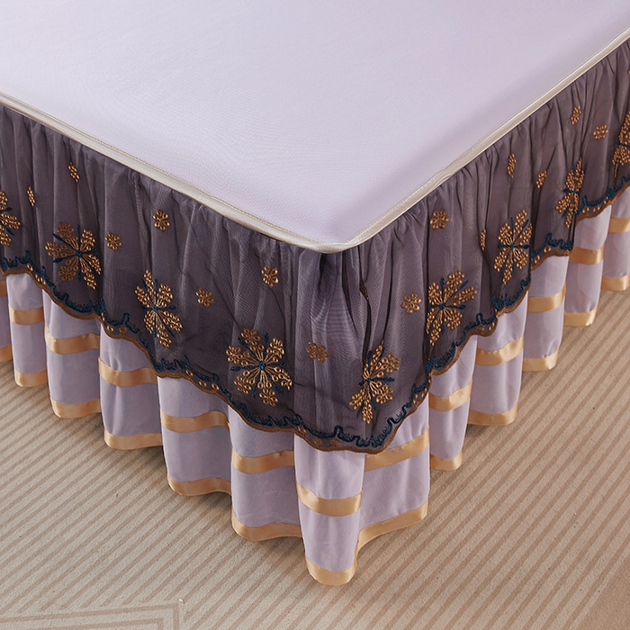 91家纺网 家纺一手货源 找家纺 情恒家纺 2025新款纯色可拆卸PE海洋丝床裙席三件套 优雅紫