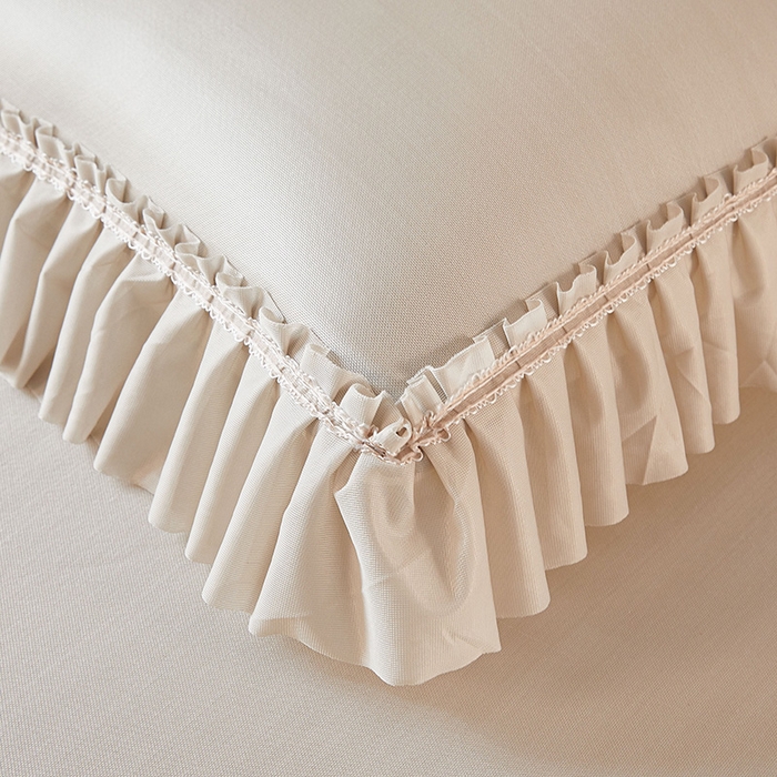 91家纺网 家纺一手货源 找家纺 情恒家纺 2025新款纯色可拆卸PE海洋丝床裙席三件套 奶咖