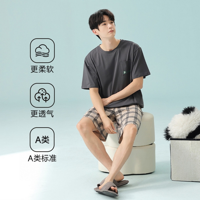 91家纺网 家纺一手货源 找家纺 （总）妍景家居生活馆2025新款男士格子裤口袋熊猫-5E5215